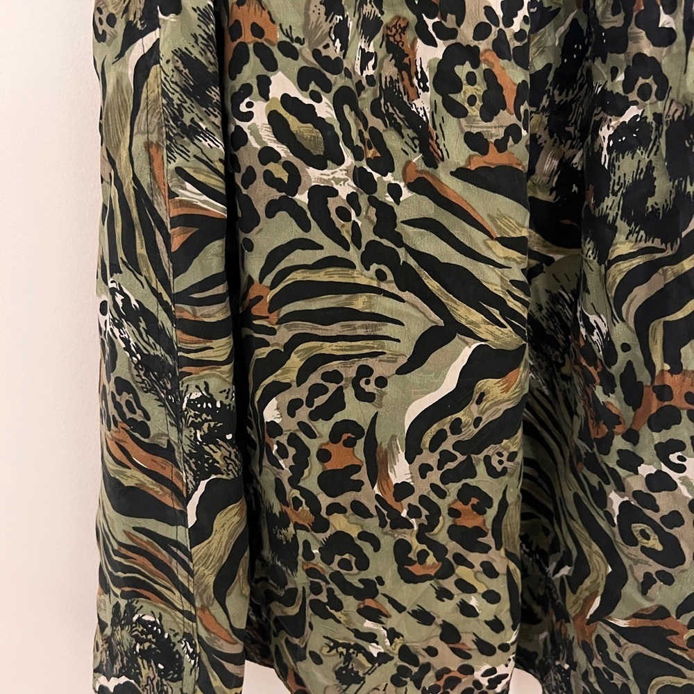 Vintage Silk Animal Print 100% Skirt Valentine Green Elastic Waist Small - Picture 6 of 7